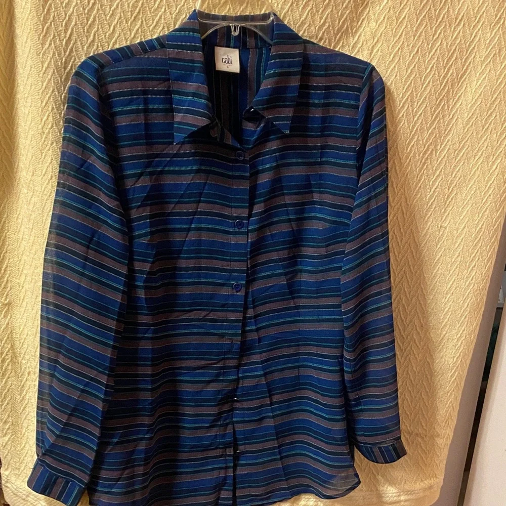 CAbi Blue and Green Striped Tops